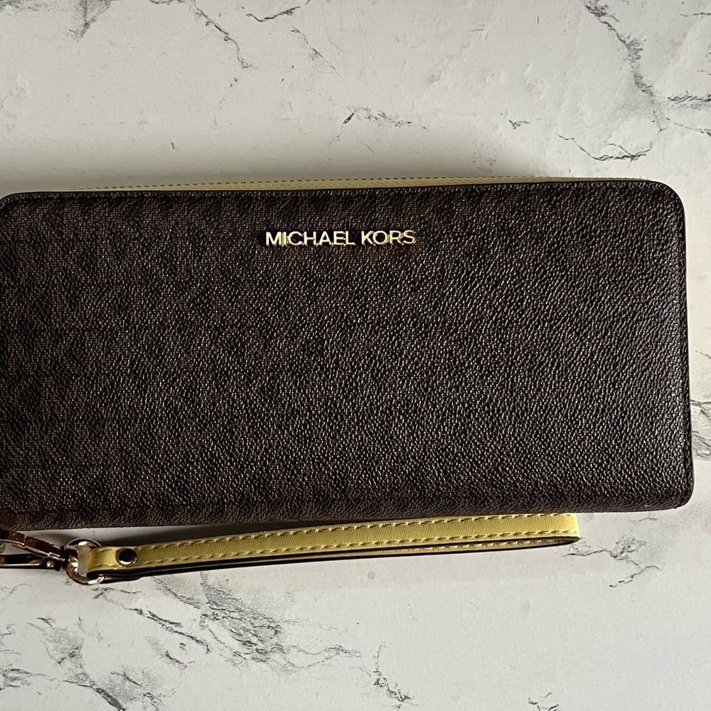 Michael Kors Brown Wallet with Yellow Accents